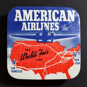 Gepäckaufkleber *** ORIGINAL VINTAGE *** 1939 American Airlines Weltausstellung SF NY - Bild 1 von 3