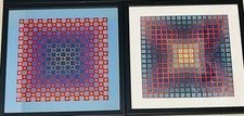 Lot Sérigraphie Victor Vasarely encadré, Large Serigraph 27x27cm framed 1971