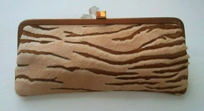 LAMBERTSON TREUX Slim Brown/Tan Zebra Print Calf Hair & Leather Trim Clutch Bag - Image 1 of 4