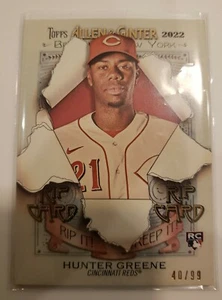 2022 TOPPS ALLEN & GINTER HUNTER GREENE RIPPED RIP (RC) CARD 40/99 REDS - Picture 1 of 7