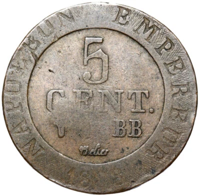 Moneda Francia-Napoleón I. Bonaparte 5 céntimos 1808 BB Estrasburgo ¡RARA! Foto 1 de 2