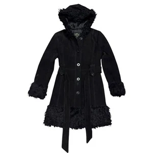 H81 GENUINE LEATHER F21 Winter Casual Faux Fur Black Coat Jacket Womens Large - Picture 1 of 8