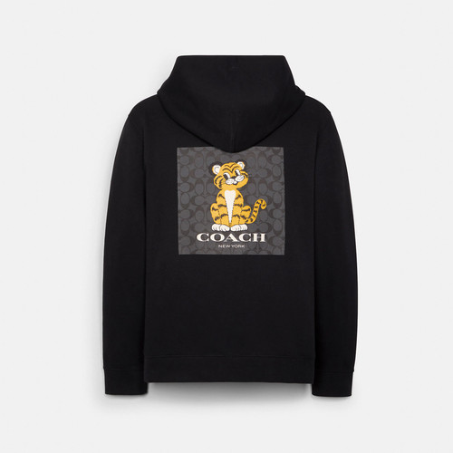 Felpa con cappuccio Coach uomo nuova con etichette lunare capodanno grafica con tigre