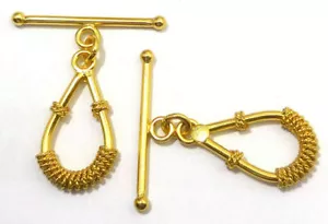 3 SET 20X33MM SOLID COPPER BALI TOGGLE CLASP 18K GOLD PLATED 583 ATL-161 - Picture 1 of 1