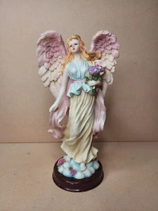 Vintage Large Seraphim Angel "Summer Love" with Bouquet of Purple Roses - Picture 1 of 20