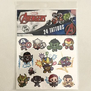 Marvel Avengers Tattoos Temporary 24 Ct New Hulk Iron Man Panther Superhero New - Picture 1 of 2