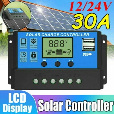 12V 24V Solar Laderegler Charge Panel Controller Regulator LCD Dual USB 20A 30A - Bild 1 von 4