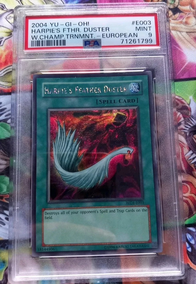 PSA 9 Yu-Gi-Oh Harpie's Feather Duster WC4-E003 Prismatic Secret Rare Mint - Image 1 of 2