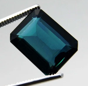 20.90 Ct Natural Brazilian Indicolite Tourmaline Emerald Cut Loose Gem Certified - Picture 1 of 6