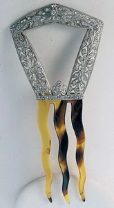 Seltene Fischel & Sons antike Haarkamm Strass Silberit Kunstschildkröte Haarkamm - Bild 1 von 12