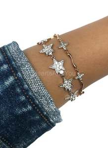 3ct Round Cut Moissanite Thin Dainty Star Charm Bracelet 14k White Gold Plated - Picture 1 of 4