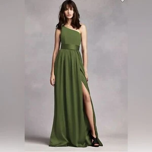 VERA WANG WHITE olive green one shoulder maxi dress formal bridesmaid gown sz 6 - Picture 1 of 12