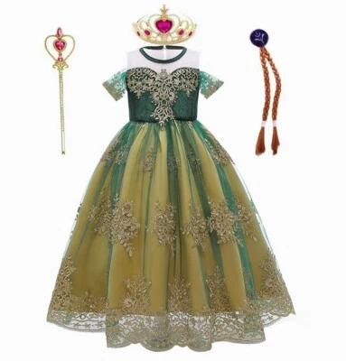 MISS & MR BM Niñas Anna Conjunto de Vestir Princesa Disfraz y Accesorios para Fiesta de Cumpleaños Elegante