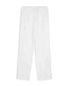 Aqua Wide Leg Eyelet Pants Girls' M (9-10) White Elastic Waist Drawstring PullOn - Picture 1 of 16