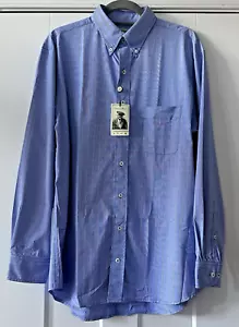 Donald Ross NWT Men's Medium Button Down Shirt Royal Blue White Plaid LS NWT - Picture 1 of 13