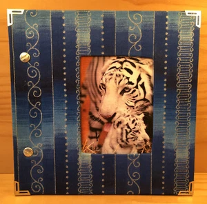 SNOW TIGERS “Blue” Small Fabric Covered Scrapbooking Album Photo Display Book - Picture 1 of 24