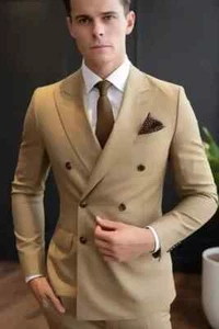 Blazer Formal Hombre Elegante Traje Doble Pecho Marrón Dorado Claro - Imagen 1 de 8