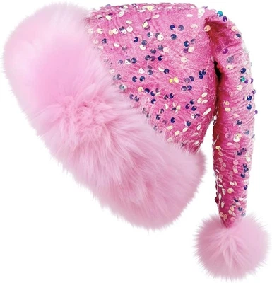 Sequin Santa Hat for Adults Glitter Sparkly Plush Christmas Holiday Party - Image 1 of 4