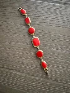 "Brazalete geométrico vintage esmaltado rojo y dorado 6,5""" - Imagen 1 de 6