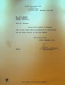 Pathe Exchange Letterhead November 9 1921 News Weekly Service - Picture 1 of 1