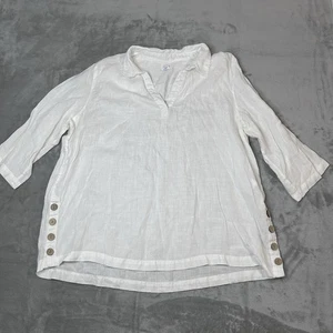 Sigrid Olsen 100% Linen Tunic Top Womens XL White Side Buttons Cottage Lagenlook - Picture 1 of 7