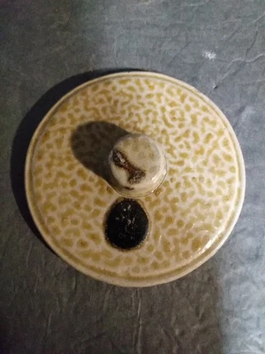 Replacement Stoneware Crock LID ONLY Mottled Glaze Interesting Unusual 4.25" dia - Image 1 of 4