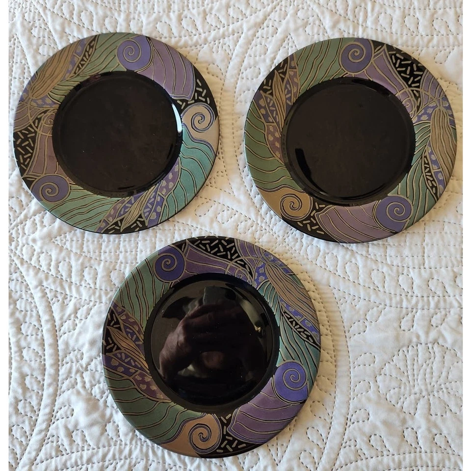 Arcoroc Tampico Juego de 3 Platos de Ensalada Negro con Diseño Geométrico 7 3/4" Diámetro  Foto 1 de 4