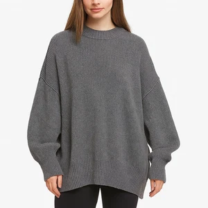 Free People Oversize Rippstrick Pullover Damen Small grau Mock Neck Pullover - Bild 1 von 10