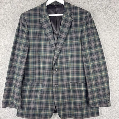 Blazer Haggar Para Hombres 44L Verde Tartán Cuadros Elastizado 2 Botones Muesca Solapa 1015701 Foto 1 de 4