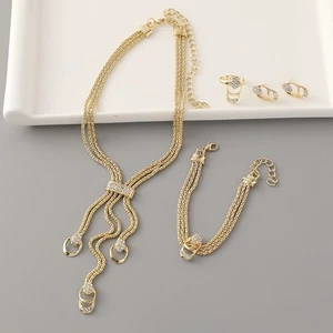 5Pcs Light Luxury Tassel Necklace Suit Earrings Bracelet Chain Set Gift - Picture 1 of 11