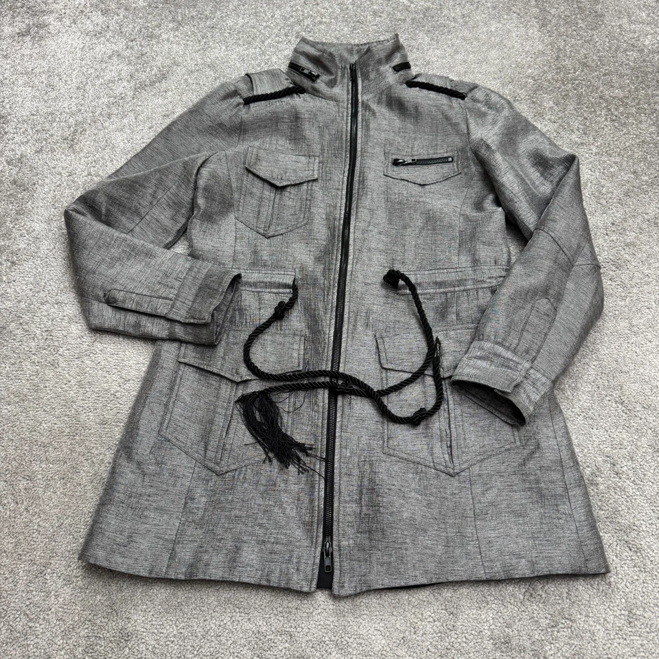 Chaqueta de campo Laveer militar utilitaria para mujer gris cinturón de cuerda cremallera completa abrigo de viaje Foto 1 de 4
