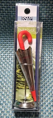 Infusor de té paraguas de acero inoxidable - Colador de malla con tapa de silicona y bandeja de goteo Foto 1 de 4