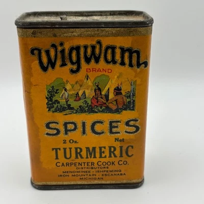 Vintage Wigwam Brand Spice Tin Turmeric 2 Oz. Empty. Great Graphics - Image 1 of 4