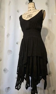Advanced Apparel Dress Sleeveless Black Embroidered L/XL Casual Boho Flared Pixi - Picture 1 of 15