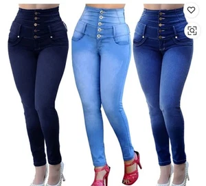 Women's Jeans High Waist Stretch Slim Fit Jeans Women - Picture 1 of 4