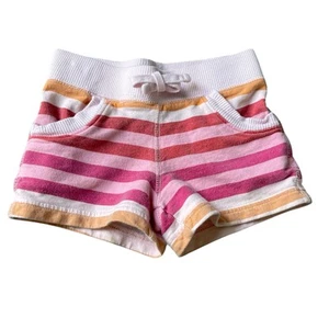 Girls 4T Old Navy Pink Orange Stripe Pocket Bow Accent Stretch Summer Shorts - Picture 1 of 3