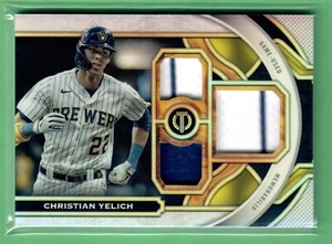 2023 Topps Tribute Christian Yelich Triple Relic #/199 Blue Pinstripe Brewers SP - Picture 1 of 2