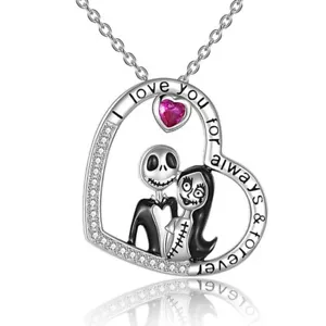 Skeletons Family Necklace, Jack Skellington And Sally, Heart Family Pendant - Picture 1 of 5