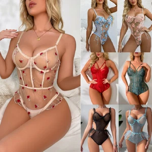 Lots Women See Through Sexy Lingerie,V-Neck Lace Bodysuit,One Piece Bodysuit US - Picture 1 of 74
