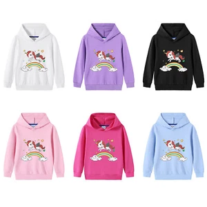 Kids Girls Cotton Sweatshirt Pullover Hoodie Tops Cartoon Horse Print Clothing - Picture 1 of 13