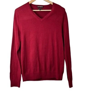 Suéter Express Para Hombre Talla L Mezcla de Lana Merino Cuello en V Pullover Rojo Preppy Clásico - Imagen 1 de 10
