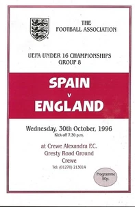 Football Programme ENGLAND v SPAIN Oct 1996 Under-16 International @ Crewe - Picture 1 of 1
