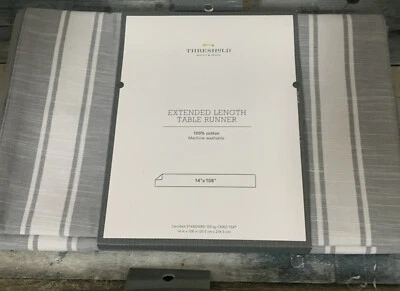 ⚡️Threshold Cotton Striped Bistro Table Runner Gray / White (14"x108") - Image 1 of 2