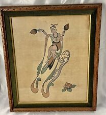 Vintage Asian The Art of Batik Painting on Cloth Flying Fairy 17 x 20” framed