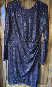 DKNY Sequins Bronze Long Sleeved Shift Dress New Tags Size 14 UK Size USA 10 - Picture 1 of 13