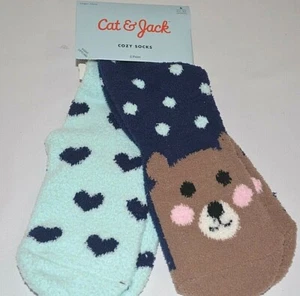 CAT & JACK 2 PAIR COZY SOCKS SHOE S 5 1/2 - 8 1/2 GIRLS BOYS CHRISMAS HOLIDAY NW - Picture 1 of 3
