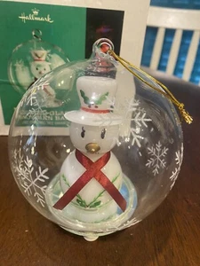Hallmark Keepsake Lighted Glass Snowman Ball, Large Ornament Fresh Batteries - Picture 1 of 7