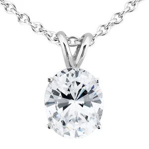 Oval Diamond Solitaire Pendant Treated Solid 14K White Gold H SI2 0.95 CT IGI - Picture 1 of 4