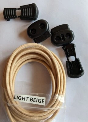 Cordones elásticos sin atadura BEIGE CLARO cordones de bloqueo cuerdas de zapatos palanca de bloqueo Foto 1 de 4