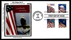 USA, SCOTT # 4244-4247, COLORANO SILK FDC COVER OF 2008 AMERICAN FLAGS - Picture 1 of 1